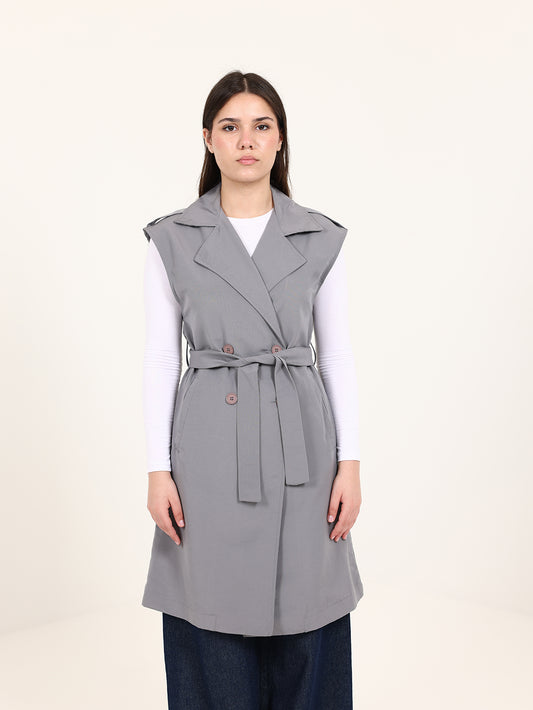 Long Grey Double-Breasted Vest