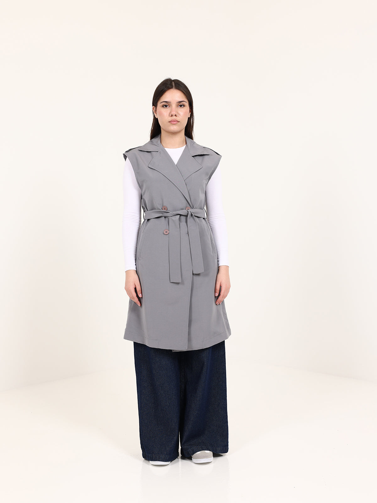 Long Grey Double-Breasted Vest