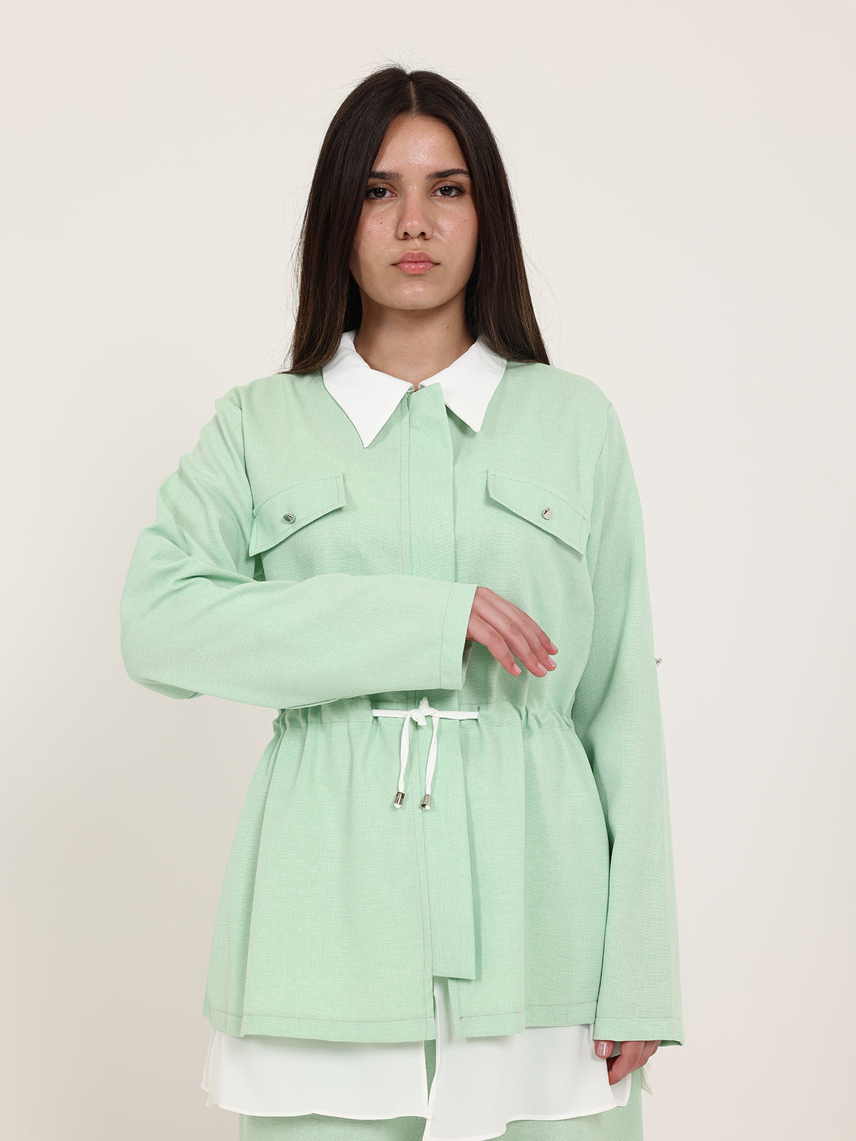 Mint and White Linen Two-Colored Set with Extension