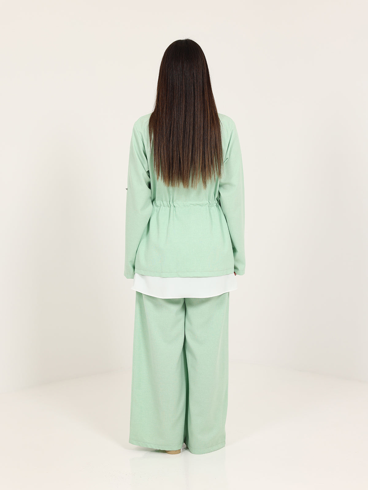 Mint and White Linen Two-Colored Set with Extension