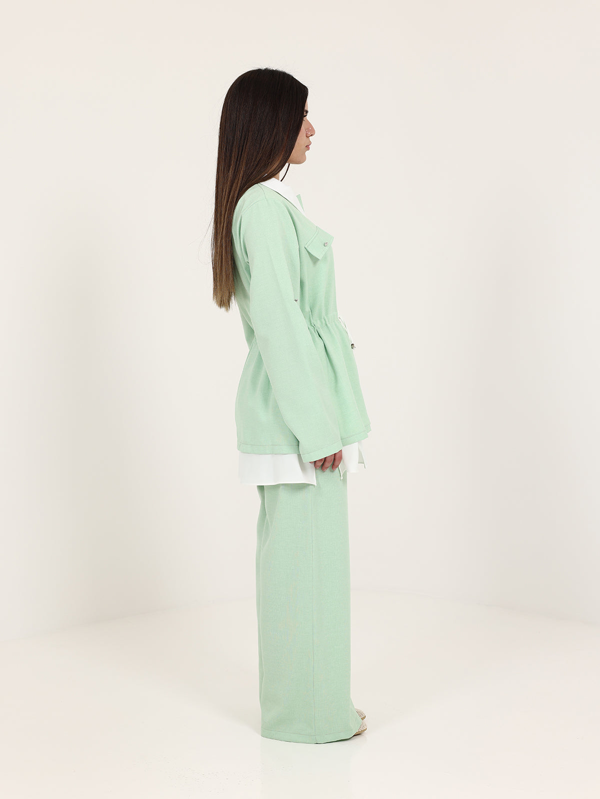 Mint and White Linen Two-Colored Set with Extension