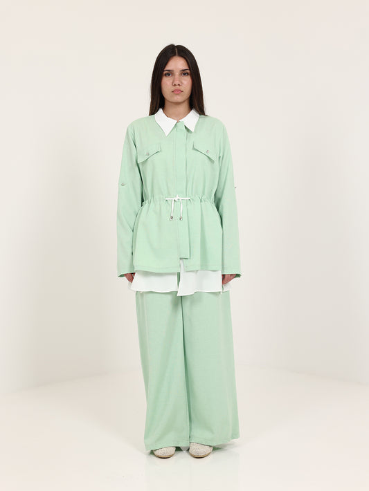 Mint and White Linen Two-Colored Set with Extension