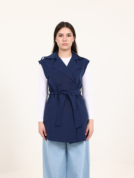 Navy Blue Double-Breasted Short Vest