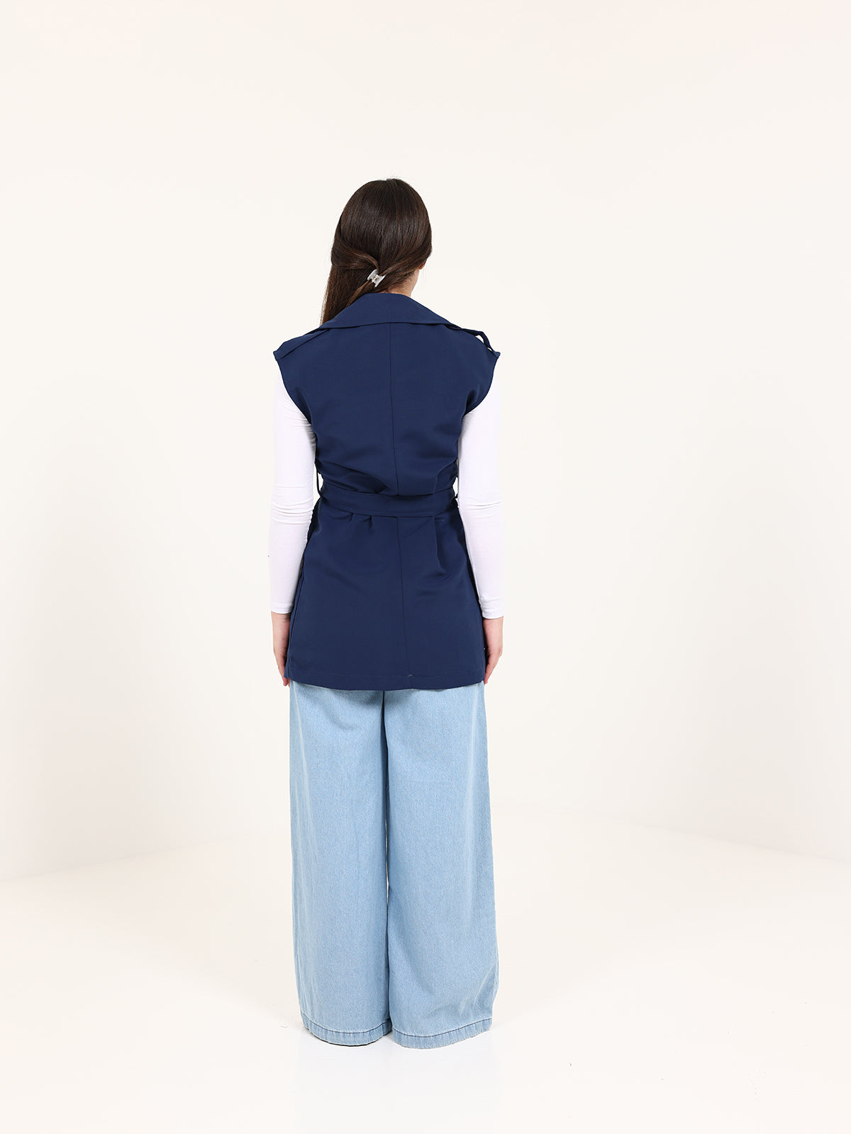 Navy Blue Double-Breasted Short Vest