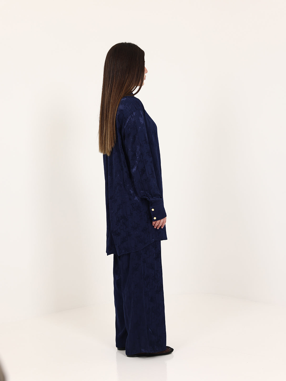 Navy Blue Jacquard Hidden Buttons Set