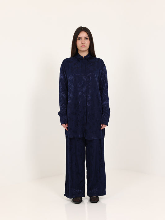 Navy Blue Jacquard Hidden Buttons Set
