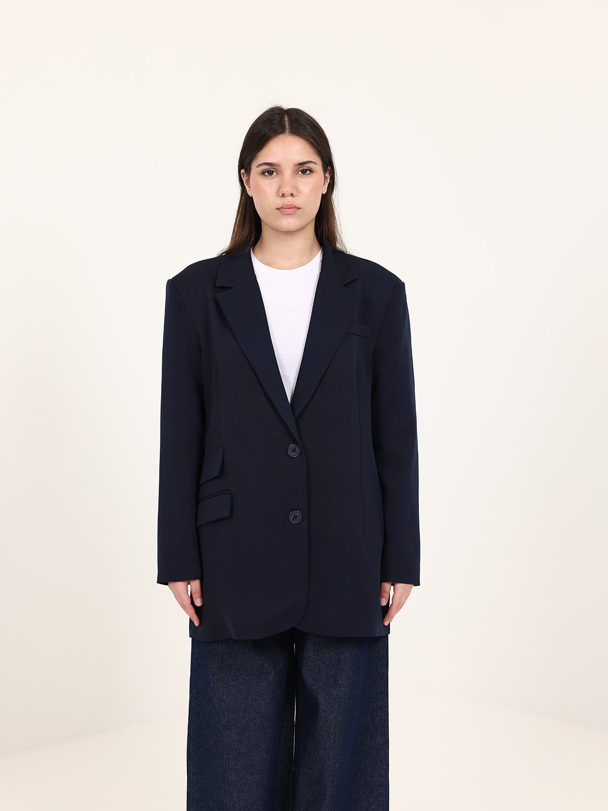 Navy Blue Left Pockets Oversized Blazer