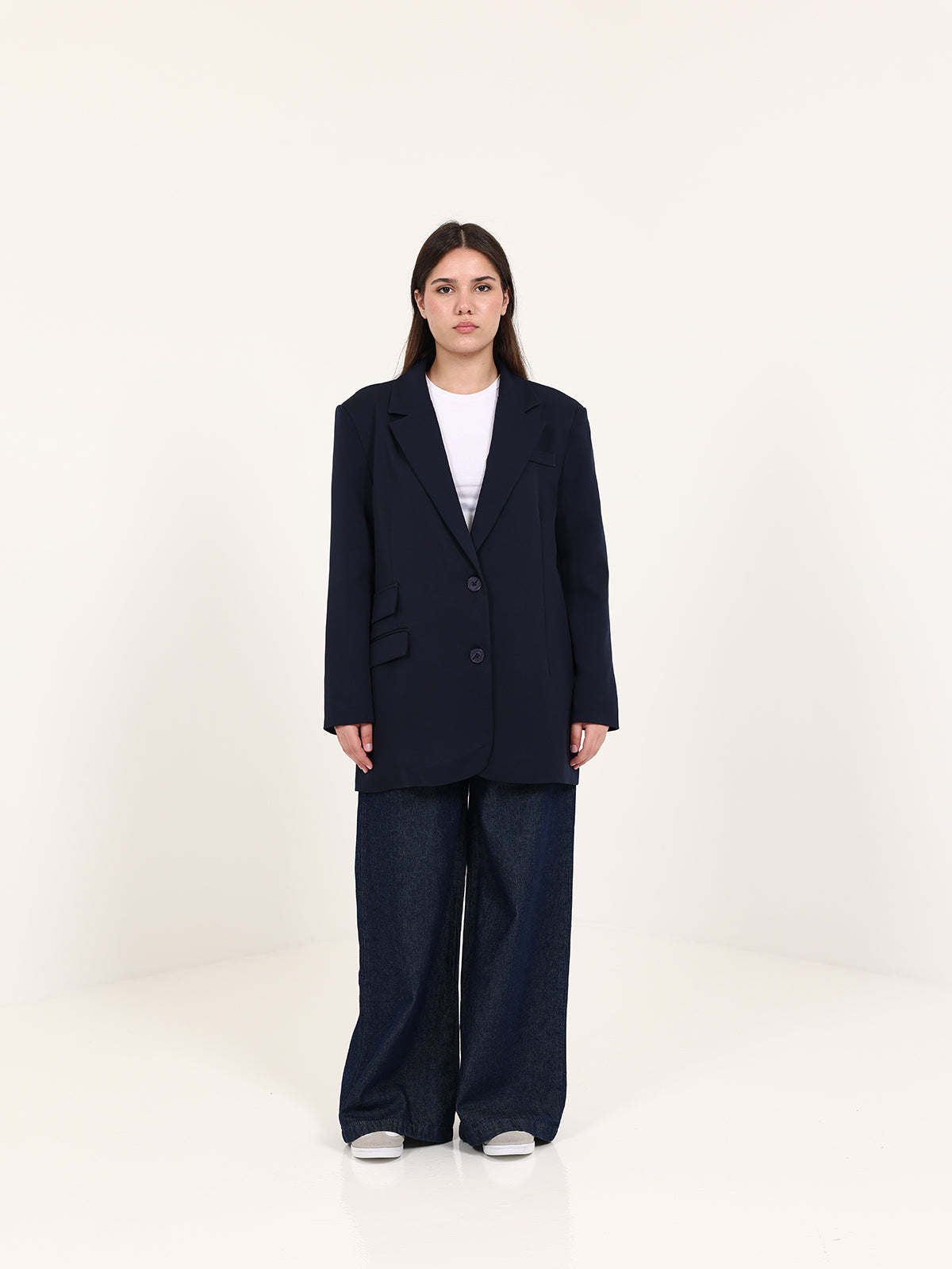 Navy Blue Left Pockets Oversized Blazer