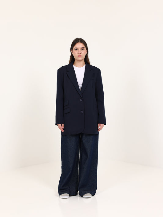 Navy Blue Left Pockets Oversized Blazer