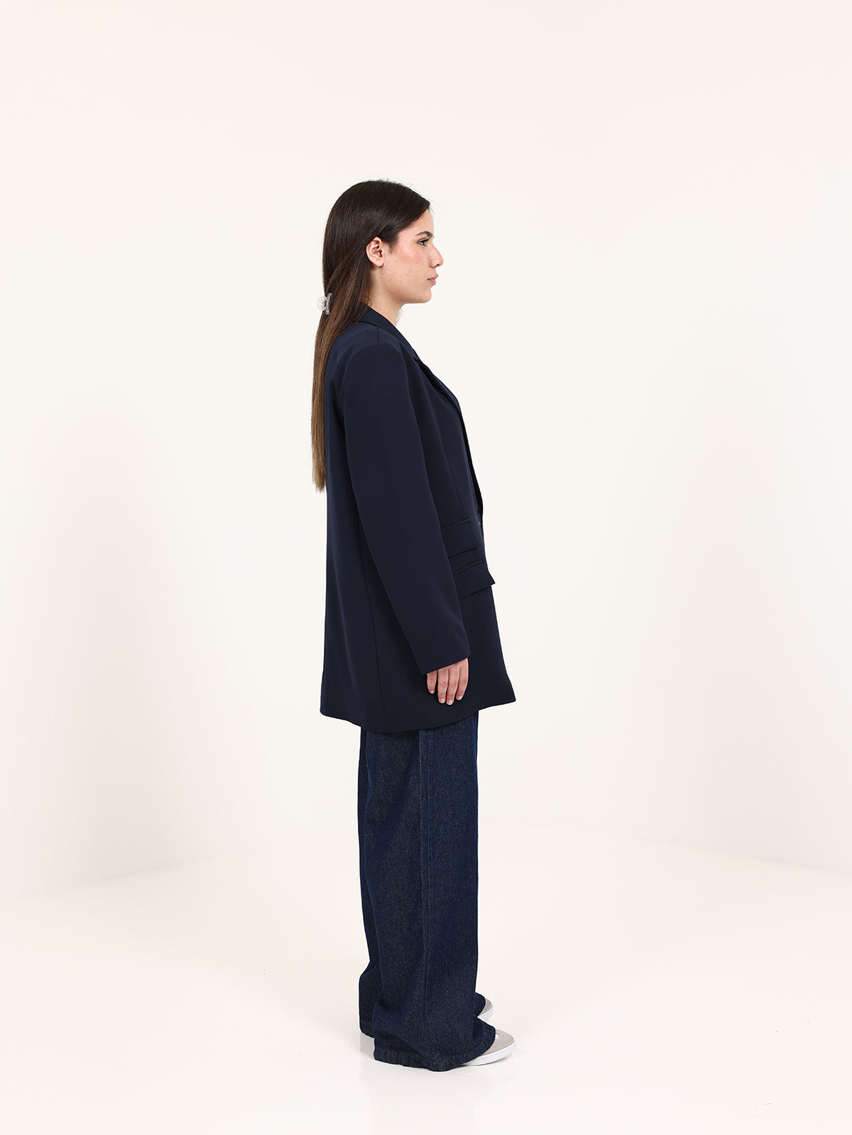 Navy Blue Left Pockets Oversized Blazer