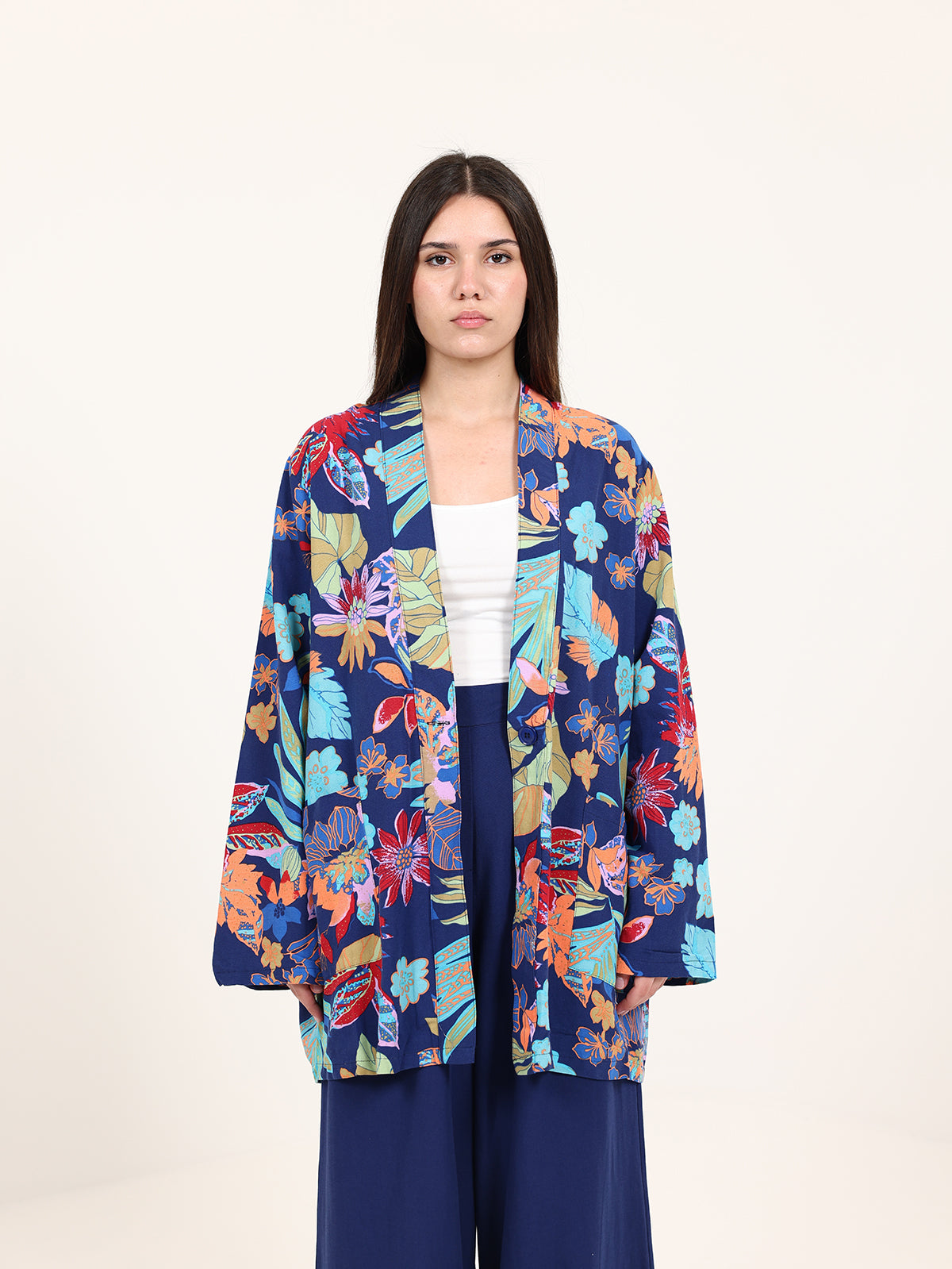 Navy Linen Floral Set