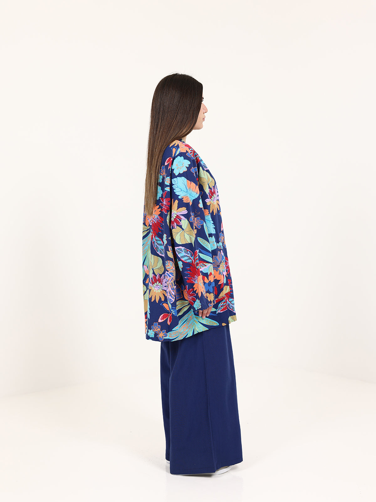 Navy Linen Floral Set