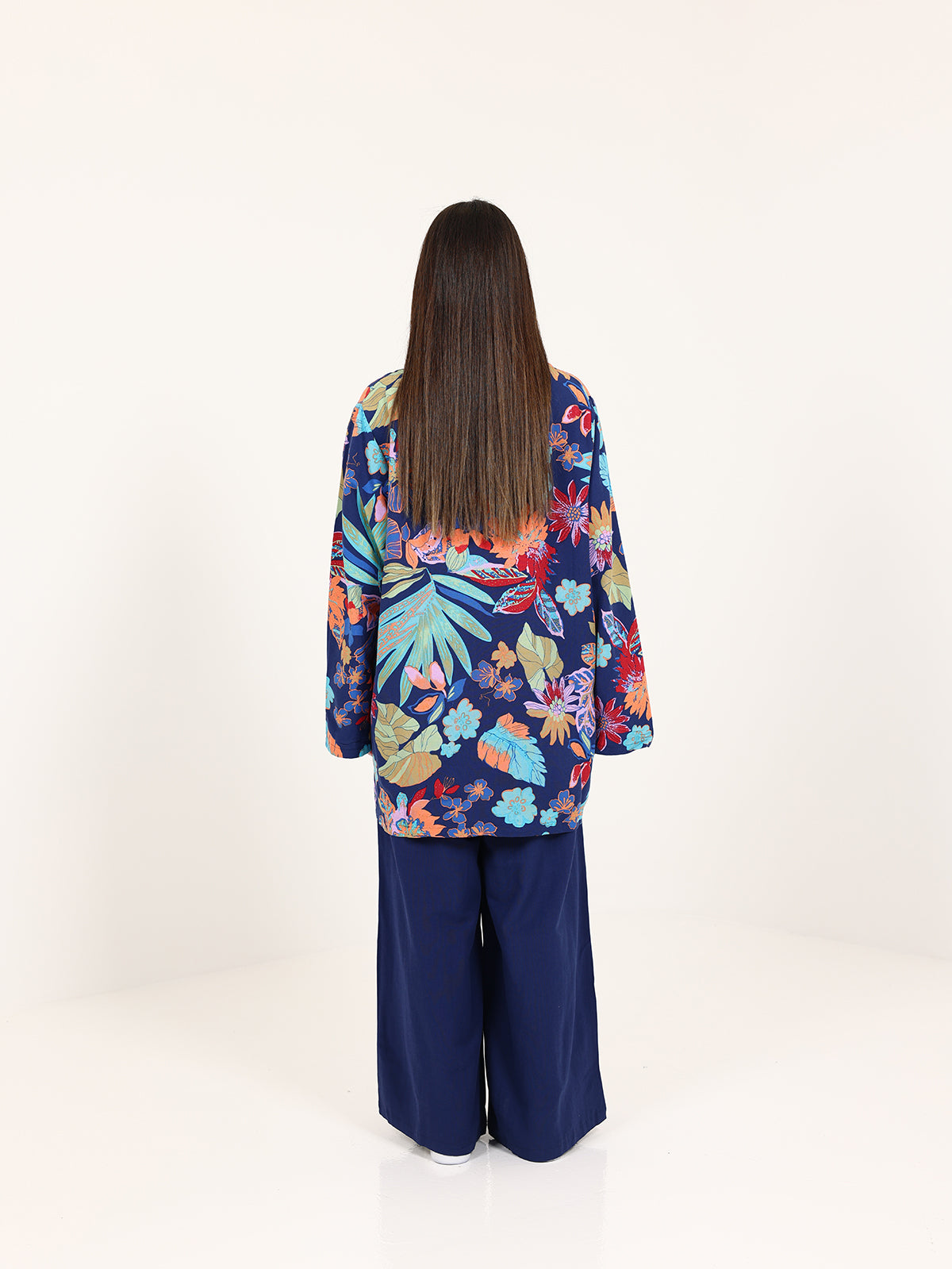 Navy Linen Floral Set