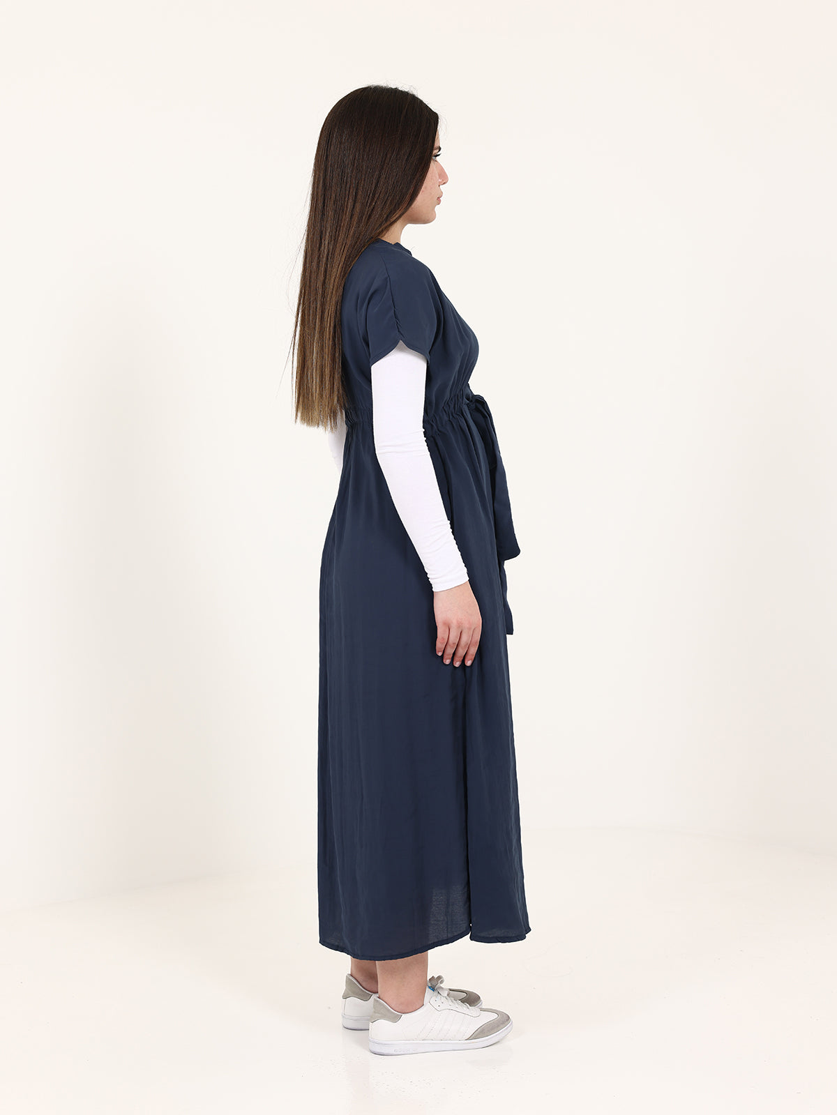 Navy Modal Long Vest with Elastic Waist