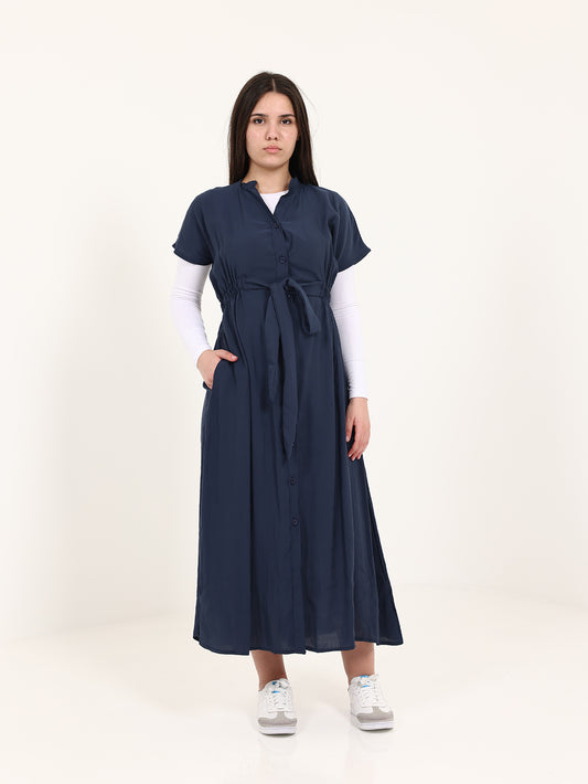 Navy Modal Long Vest with Elastic Waist
