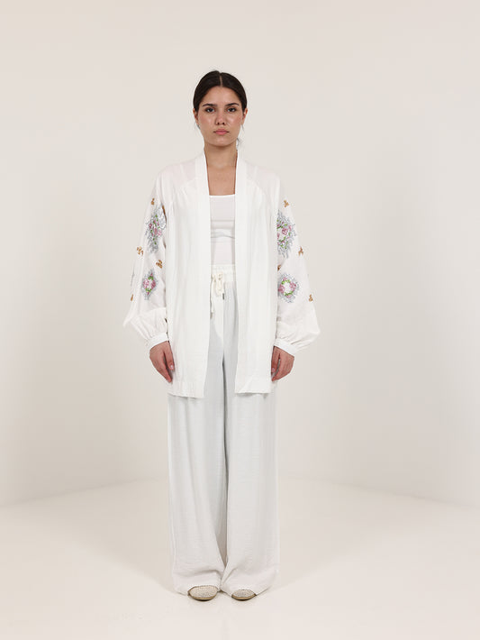 Off-White Linen Embroidered Set