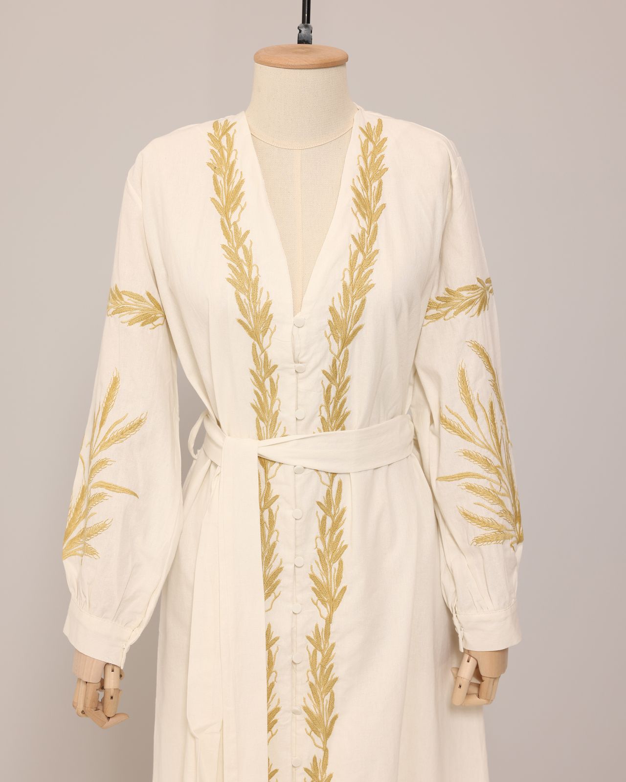 Off-White and Yellow Linen Cardigan with Embroidery