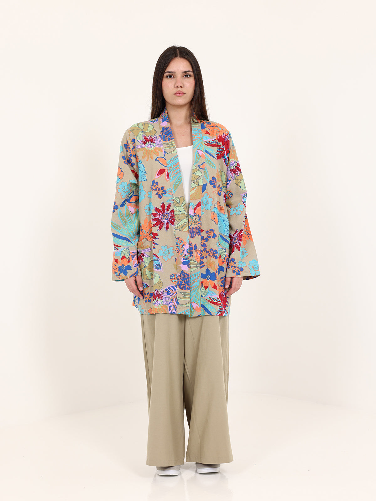 Olive Beige Linen Floral Set