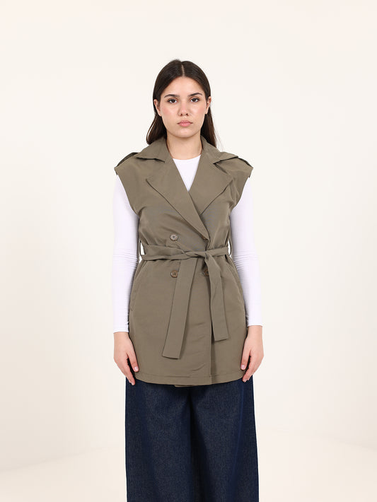 Olive Green Double-Breasted Short Vest