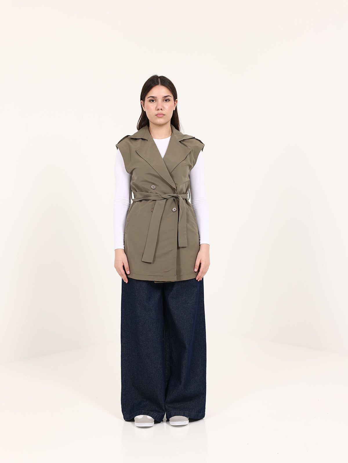 Olive Green Double-Breasted Short Vest