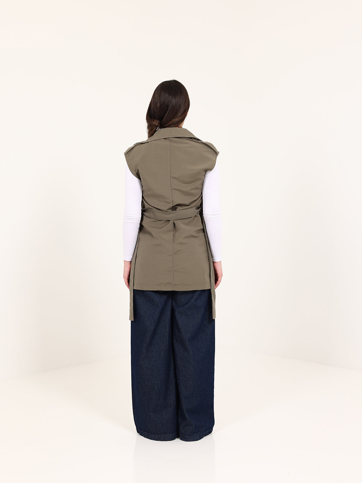 Olive Green Double-Breasted Short Vest