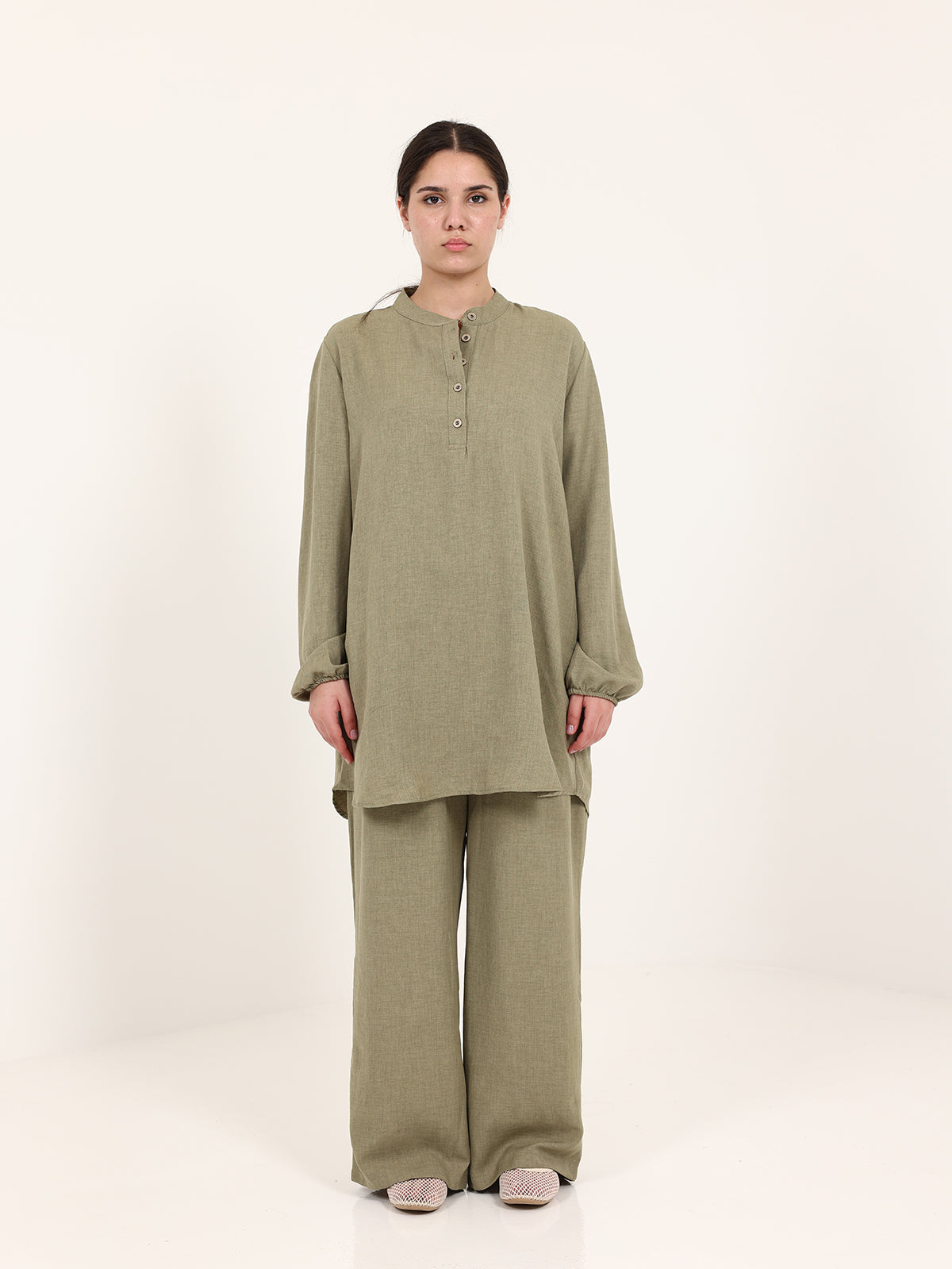 Olive Green Linen Cotton Set