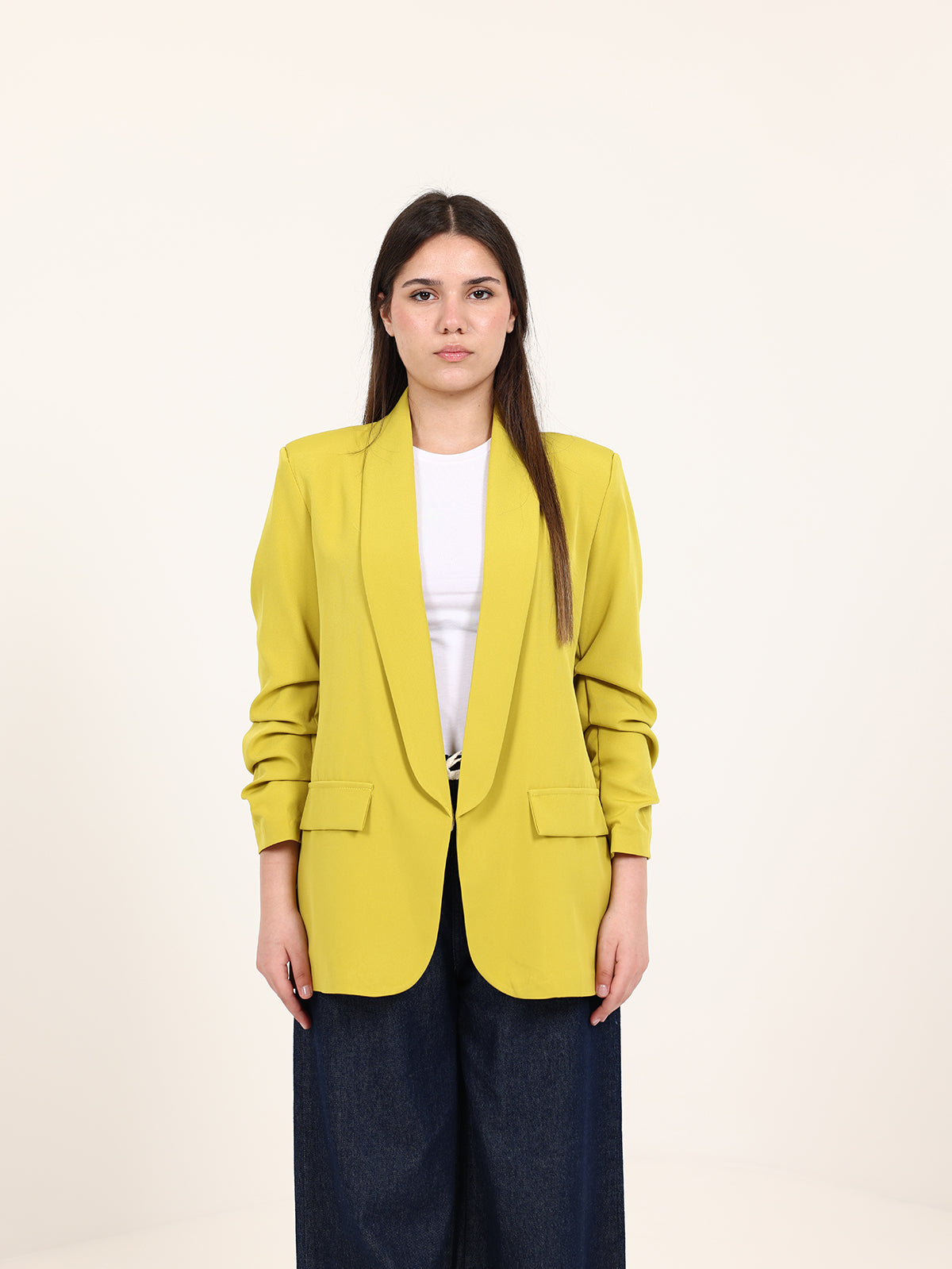 Pistachio Green Rushed Sleeves Blazer