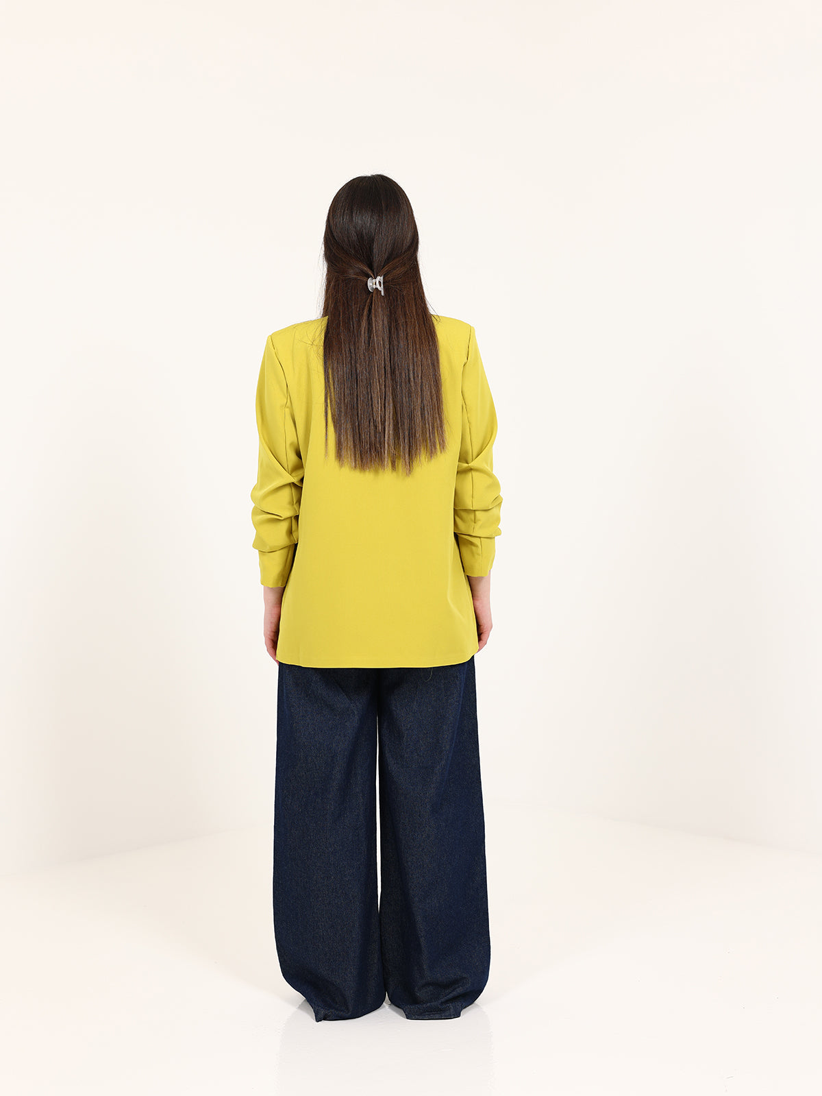 Pistachio Green Rushed Sleeves Blazer