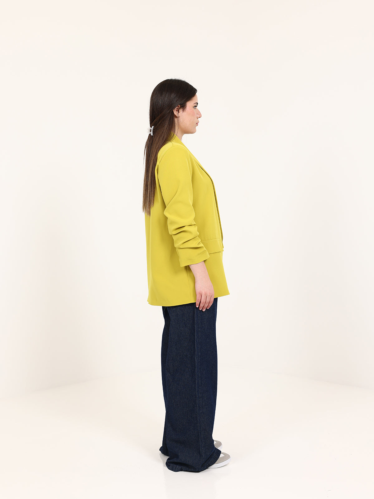 Pistachio Green Rushed Sleeves Blazer