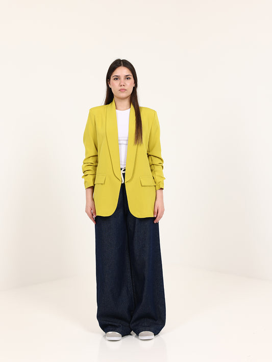 Pistachio Green Rushed Sleeves Blazer