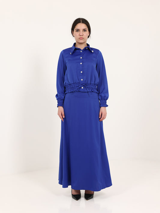 Royal Blue Double Satin Skirt Set
