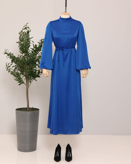 Royal Blue Satin Plain Dress