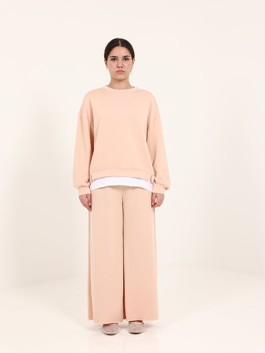 Salmon Pink Cotton Plain Set with Extension