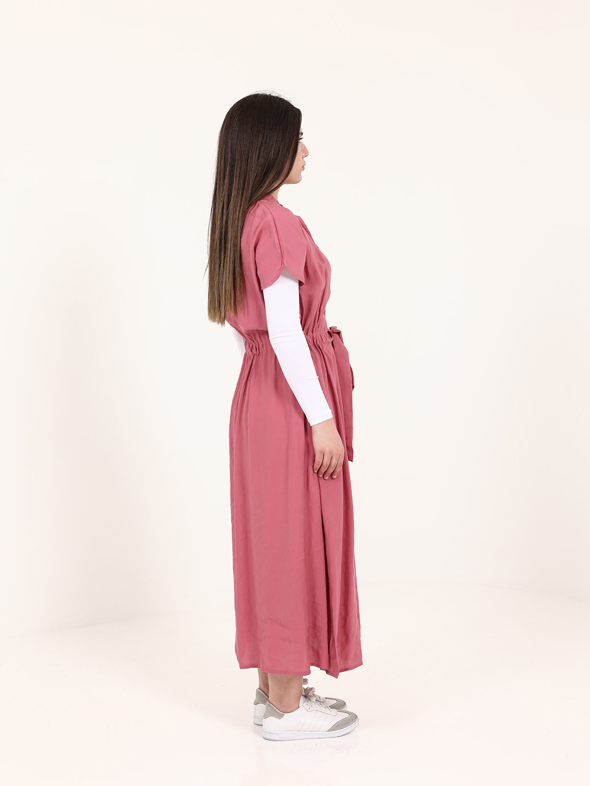 Smoky Pink Modal Long Vest with Elastic Waist