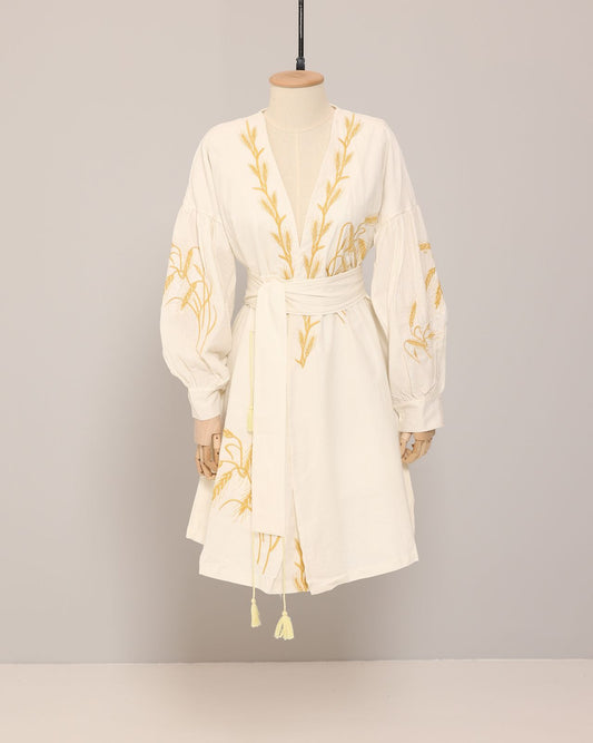 Golden Vine Linen Dress
