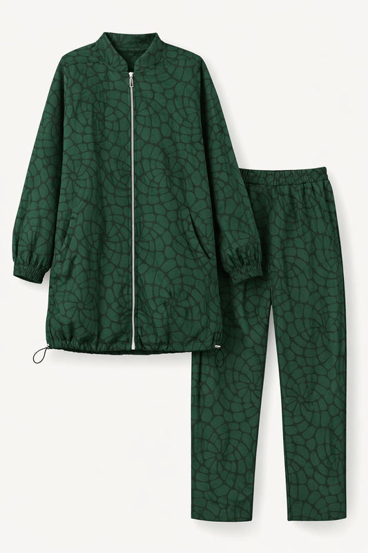 Dark Green Leopard Print With Zipper Set