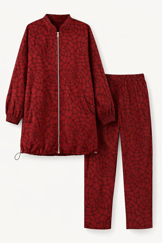 Bordeaux Leopard Print With Zipper Set