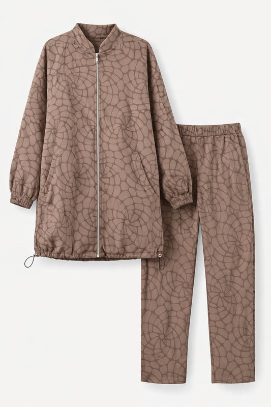 Brown Leopard Print With Zipper Set