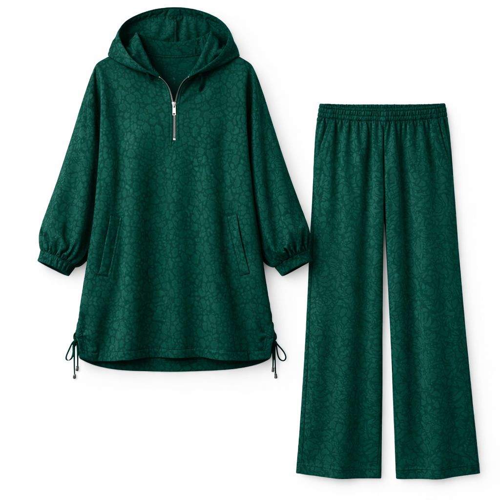 Dark Green Leopard Print With hooded Set