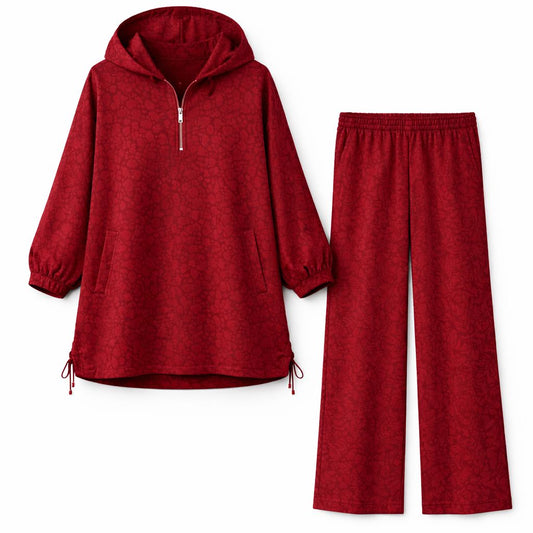 Bordeaux Leopard Print With hooded Set