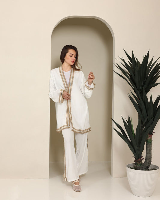 White Linen Beige Trim Set